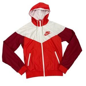 Nike Jacket Red White Hooded Zip Up Windbreaker Size Women's Small